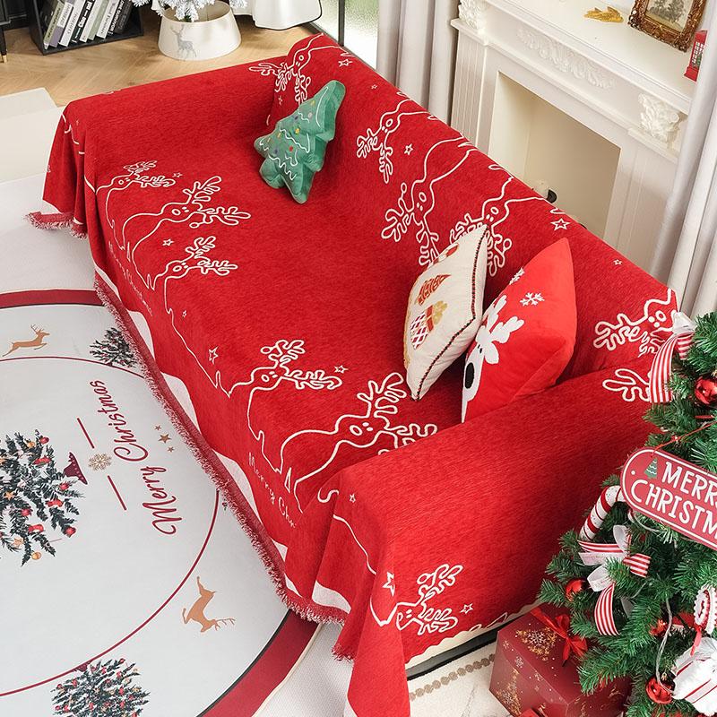Christmas Festival Decoration Chenille Sofa Cover,All Seasons Blanket Sofa Towel,Living Room Sofa Cover,Anti-cat Scratch Cover