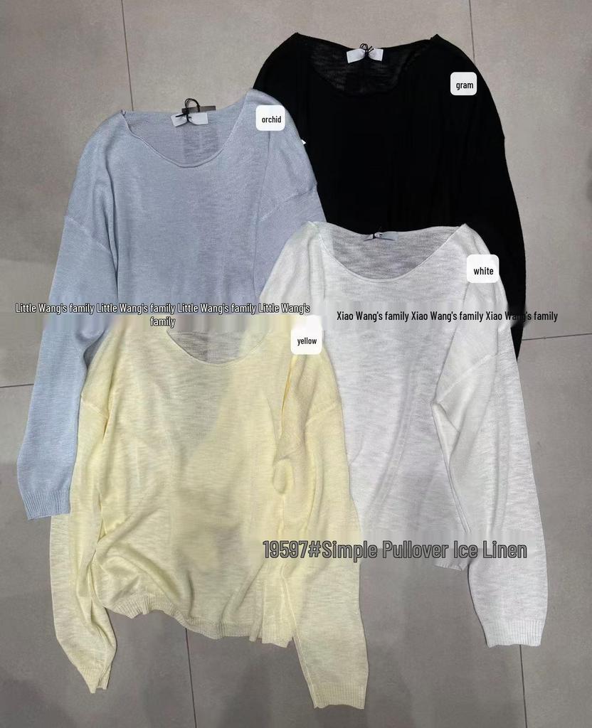 Xiao Wang's 19597 Summer Korean Loose Plus Size Casual Rolled Edge Round Neck Thin Knitted Sunscreen Cardigan.