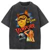 Lustige Vampir-Katze "Vampurr The Return" Retro Horrorfilm-Parodie Grafikdruck Vintage Säuregewaschen Übergroß Streetwear Katzenliebhaber T-Shirt Top