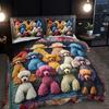 Colorful Teddy Dog Toy Animal Quilt Cover Set 1 Quilt Cover+2 Pillowcases High-Definition Printing For Home And Dormitory