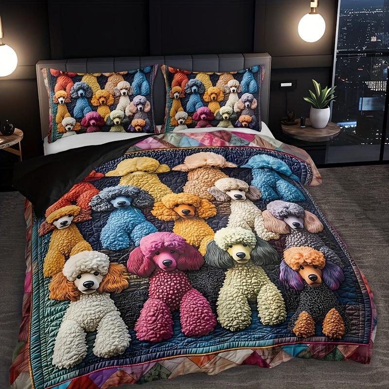Colorful Teddy Dog Toy Animal Quilt Cover Set 1 Quilt Cover+2 Pillowcases High-Definition Printing For Home And Dormitory