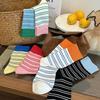 Striped Socks for Women, Mid-calf Socks, Trendy Pure Cotton Spring and Autumn Style, Retro Striped Student Summer Boneless Long Socks