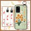 Waterproof Durable Phone Case For Oukitel C21 Wristband Wrist Strap Shockproof Silicone Kickstand Protective Ring Flower