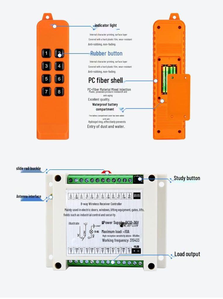 868MHz FSK Wireless Remote Control Switch/High Power 220V Eight-Way Relay Switch