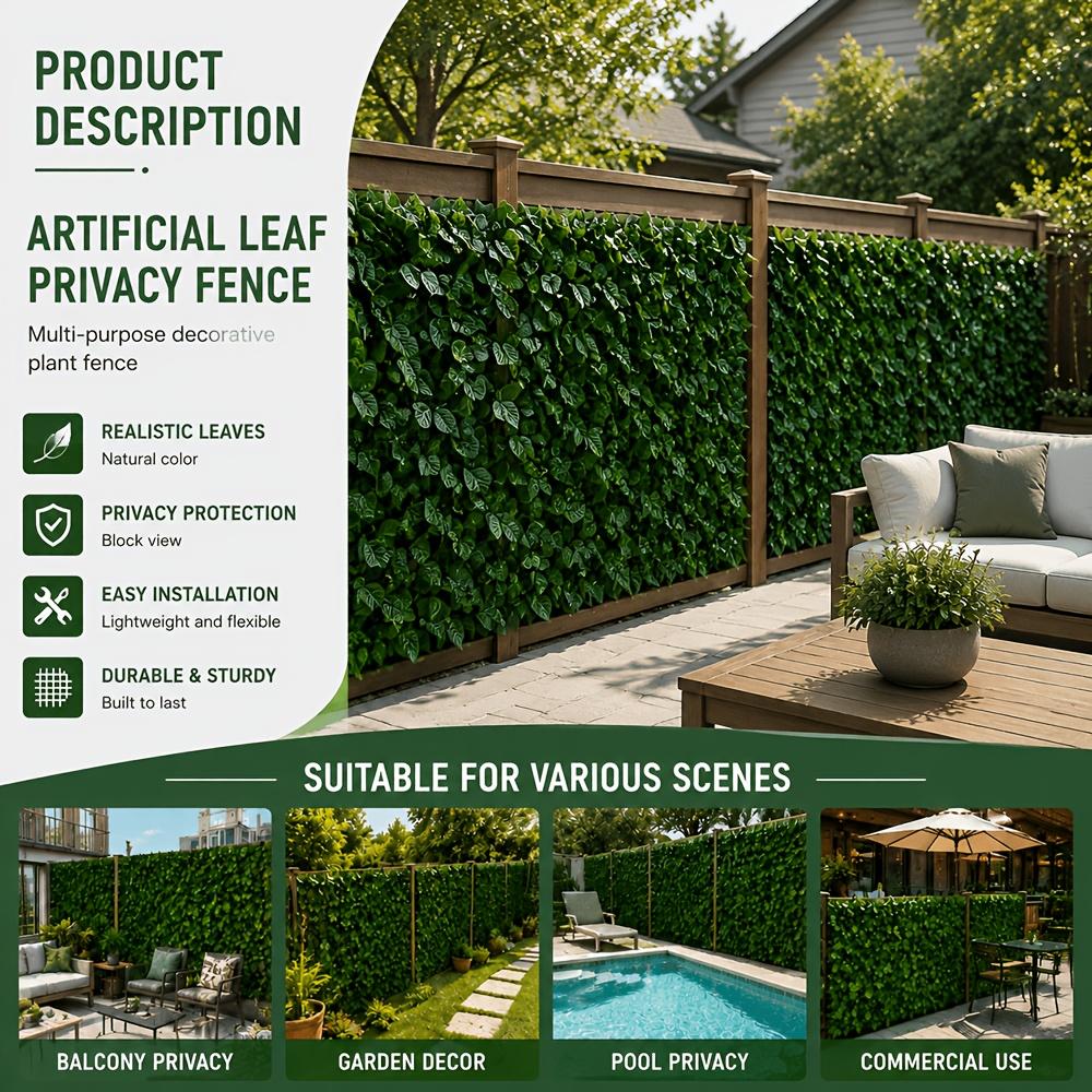 Outdoor Artificial Ivy Green Plant Fence Screen, UV-Resistant, Fade-Proof, Maintenance-Free High-End Plastic Material Artificial Green Plant Wall.