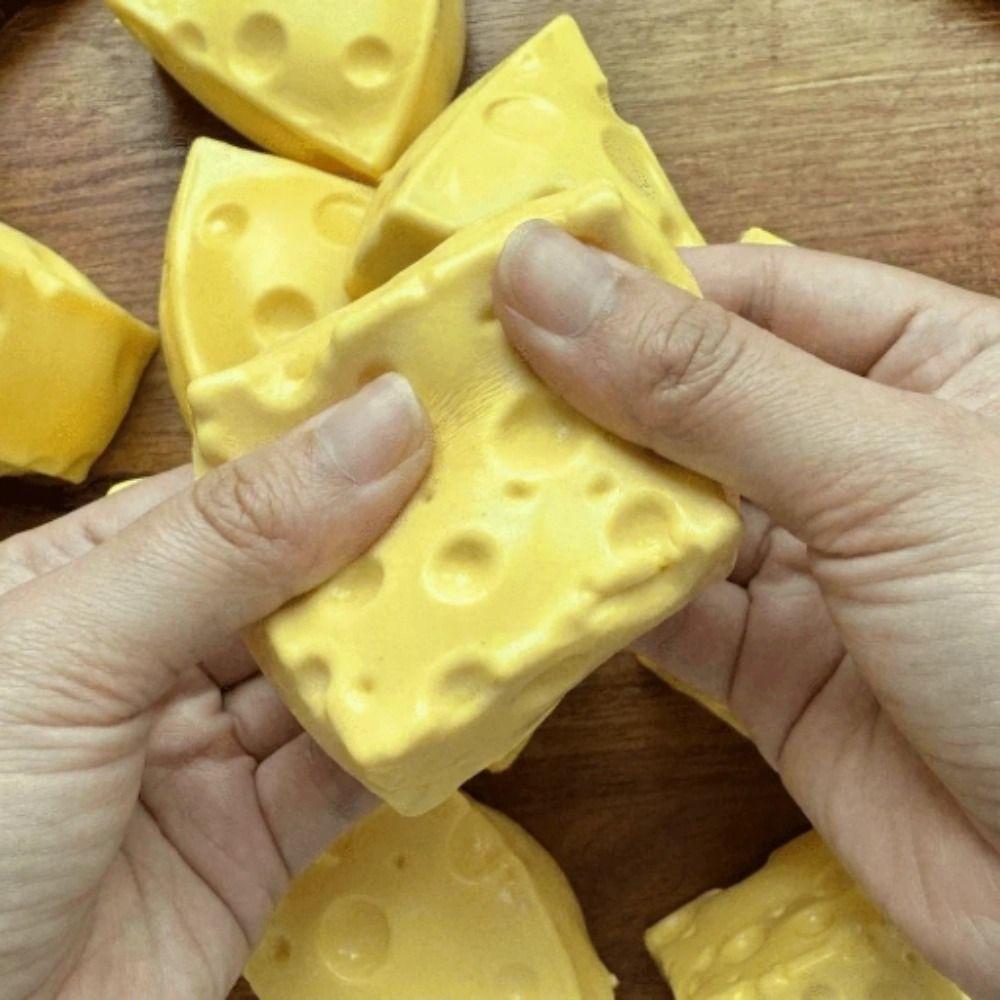 Super Soft Cheese Squeezed Cube Anxiety Relief Cheese Stress Ball Portable Cheese Pinch  Office