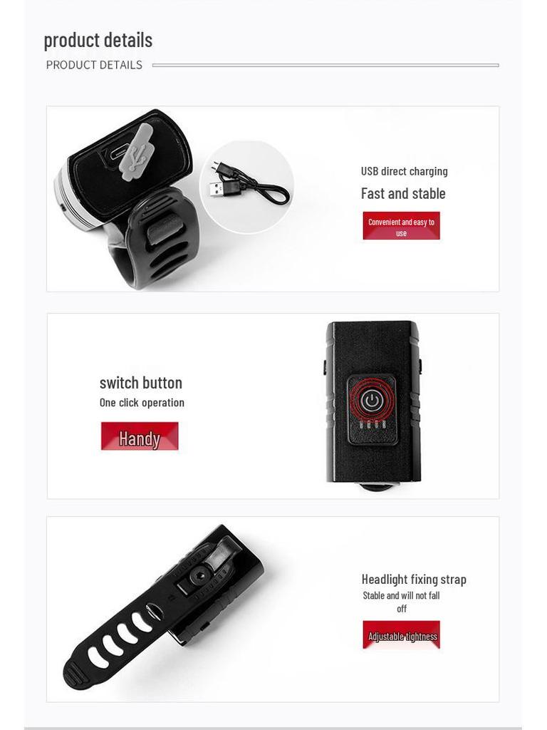 Aluminum Alloy Bike Headlight & Taillight Set: High-Brightness with Power Display for Night Riding