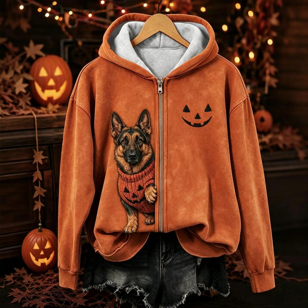 Women's Casual Halloween Printed Zip-Up Hoodie