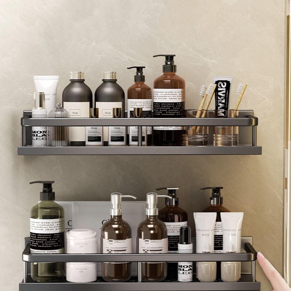 Black Bathroom Shelves Space Aluminum Toilet Rack Practical Makeup Organizer for Kitchen