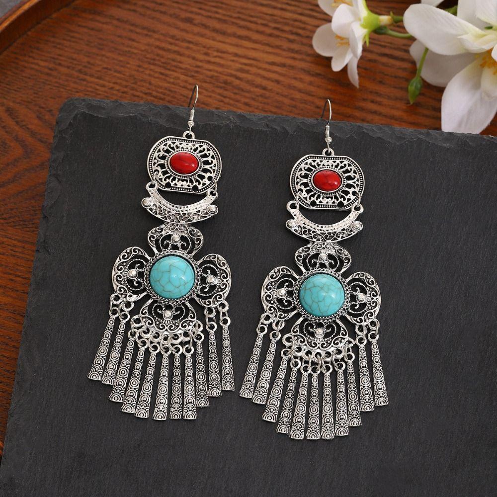 Elegant Alloy Retro Tassel Earrings Thai Style Shiny Rhinestone Pearls Ear Drop Luxury Vintage Ethnic Style Ear Studs Girls