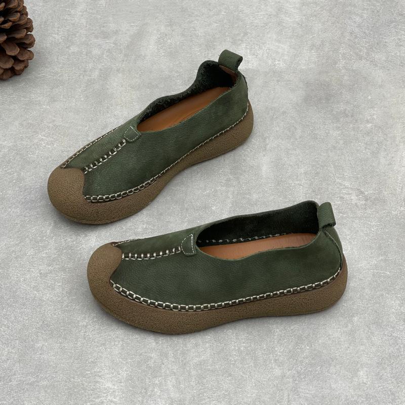 Johnature Retro Handmade Genuine Leather Loafers Soft Soled Cowhide Flat Women's Slip-on Shoes