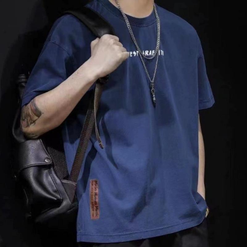 Cotton Heavyweight Men's Half Sleeved T-shirt Ins Trendy Brand Pure Cotton Solid Color Plus Size New Minimalist Hong Kong Style Black T-shirt