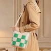 New Genuine Leather Versatile Bucket Bag for Women, Large Capacity, Niche Single Shoulder Crossbody Bag, Genuine Leather Plaid Pattern Handbag