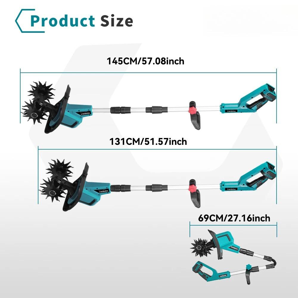 1500W Brushless Electric Garden Tiller Height Adjustable Rototiller Garden Lawn Trimmer Soil Cultivation Power Tool