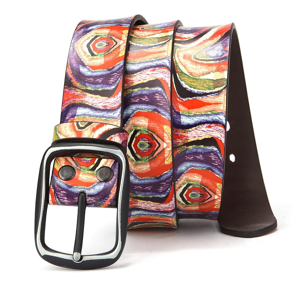 

Ремень из чистой коровьей кожи с принтом, Радужное граффити из натуральной кожи, Личность, Европейский и американский декоративный ремень 125cm