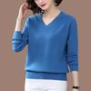Plus Size Women's V-Neck Knitted Pullover Sweater - Autumn/Winter Loose Fit