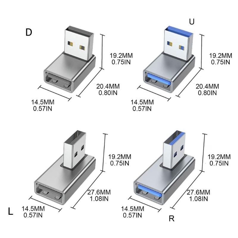 4Pcs 90 Degree Right Down Angled USB3.0 Male to Female Extension Adapter for Laptop PC USB Charging Adapter Extension