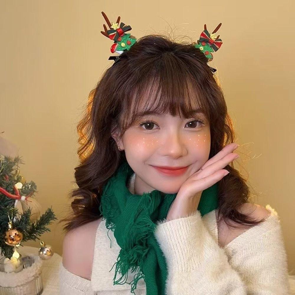 Bowknot Christmas Elk Hairpin Merry Christmas Decor Plush Hair Clip Christmas Hat Headabnd Girls