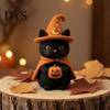 Kleine Stehende Holzfiguren Halloween Holzhexe Statue, Retro Filzstil Schwarze Katze Geist Niedliche Schreibtischschilder Fledermaus Figuren für Regal Schreibtisch, Gruselig