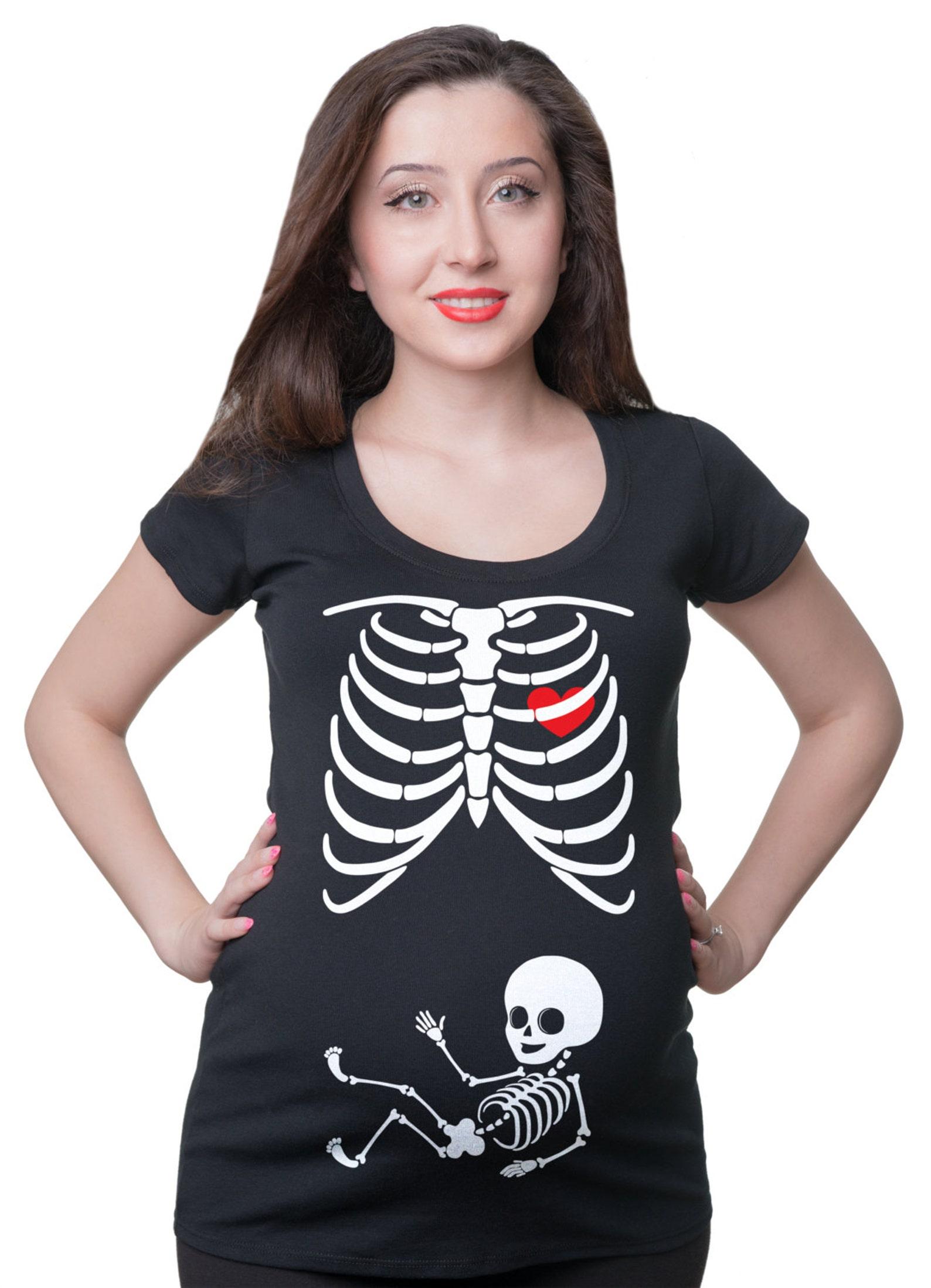Skeleton Baby X-Ray Maternity T-Shirt: Halloween Pregnancy Costume 2XL