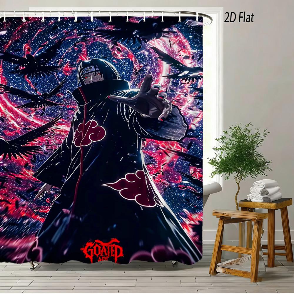 

2D Flat Anime Character Akatsuki Cloak Crow Galaxy Background Shower Curtain Waterproof Bathroom Decor W60H190(CM)-1 Pcs