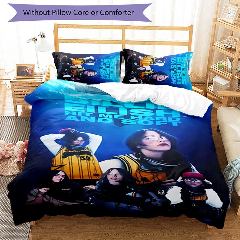 3pcs singer Billie Eilish1 pattern bedding set duvet cover set includes duvet cover &pillowcases, perfect all season bedroom decoration & gift