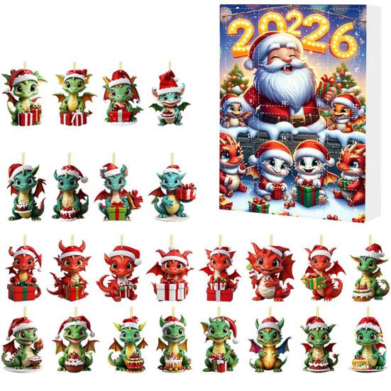 Creative Christmas Countdown Calendar Dragon Advent Calendars 2026, 24 Days with Party Favors 2D Acrylic Ornaments, Collectible Figures for Tree Home