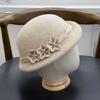 Elegant woolen top hat autumn and winter new bucket hat women's fashion retro pearl flower curling