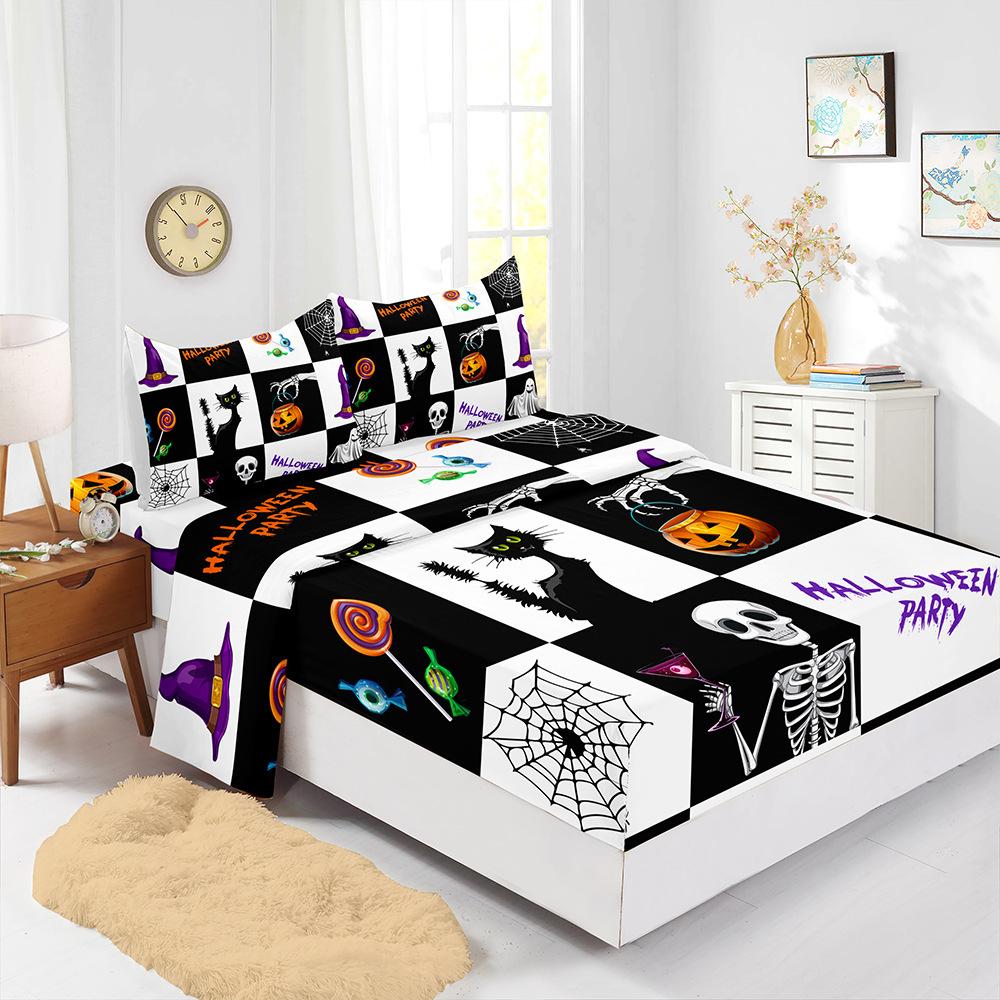 Four-Piece Mattress Set 3D Digital Printing Mattress Protective Cover Halloween Witch Mattress