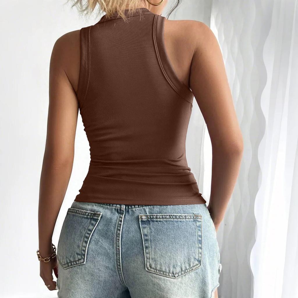 Damen Sommer Mode Lässig Farbe Rundhals Ärmellos Oberteil Enges Tanktop