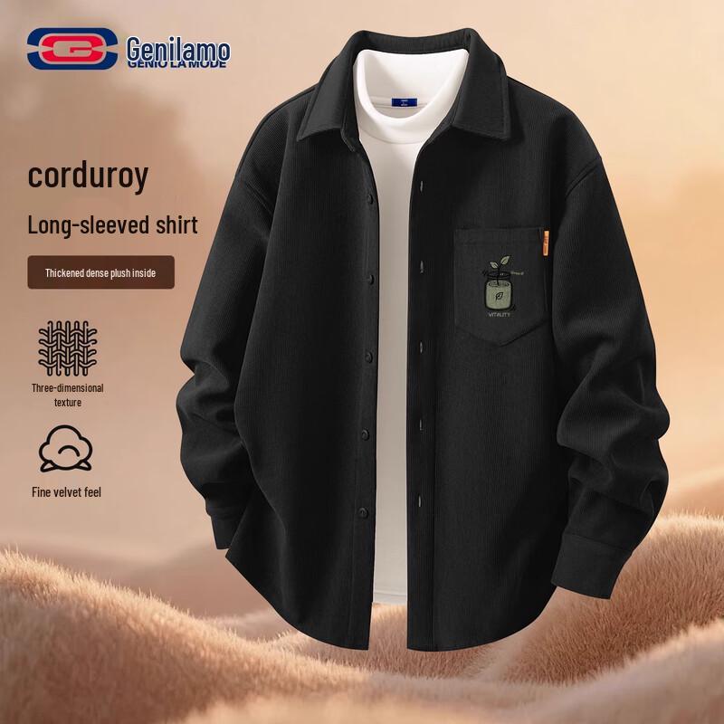 GENIOLAMODE Men s Plush-Lined Corduroy Winter Shirt XL