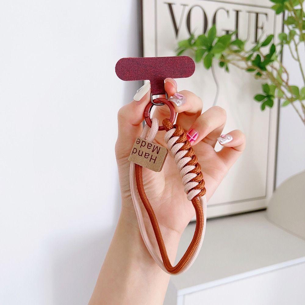 

Витой плетеный шнурок для телефона, многоцелевой, короткий шнурок для защиты от потери телефона, декоративный кулон коричневый/серый