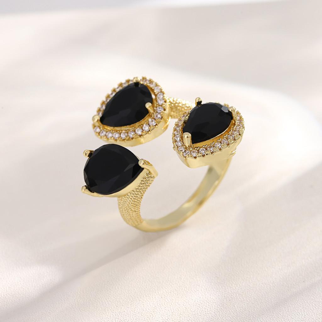Copper Zircon Flower Open Ring For Women With Adjustable Size And Christmas Holiday Style
