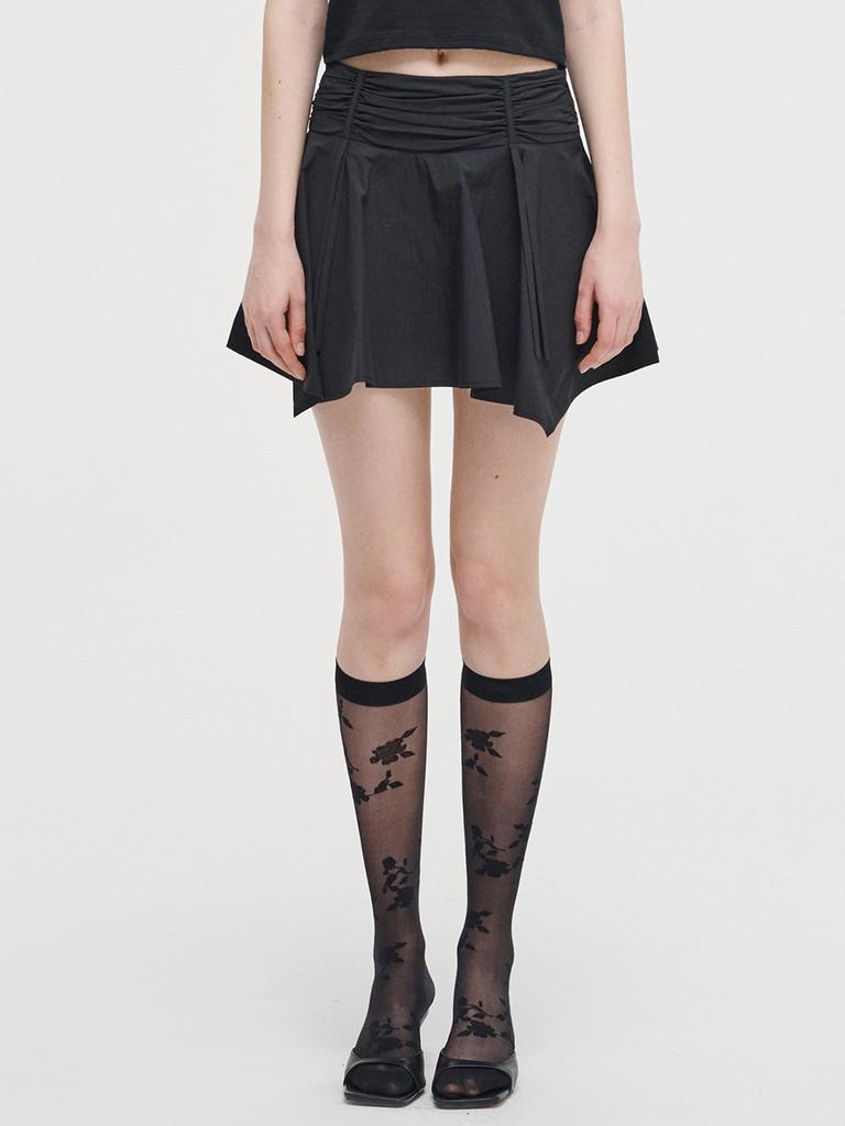 Etmont Strap Shirring Mini Skirt Black