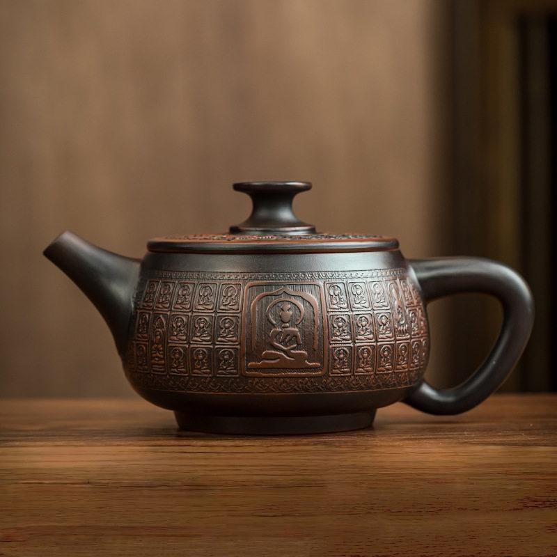 Jianshui Clay Purple Pottery Teapot Hand Painted Antique Relief Teapot Household Teapot Kungfu Tea Set Kettle