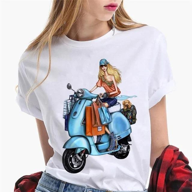 Damen T-Shirts Weibliches T-Shirt Cartoon Kleidung Kurzarm Lässig Reise Glückliche Zeit Süßes Hemd Mode Dame Grafik-T-Shirt Oberteil