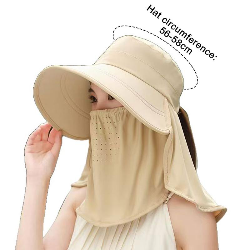 Wide Brim Foldable Shawl Hat Anti Uv Adjustable Integrated Face Mask Fisherman Hat Large Brim Sun Hat Tea Picking Hat Summer