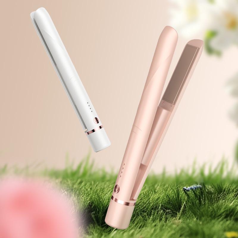 

Компактный перезаряжаемый выпрямитель и плойка двойного назначения - Без повреждения волос, беспроводной дизайн для челки «водяная рябь». розовый