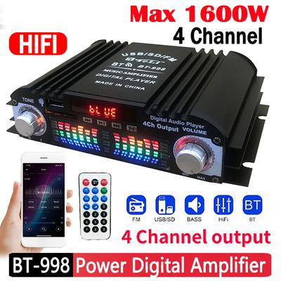 1600 W Spitzenleistung HiFi-Soundverstärker FM-Radio USB Bluetooth Karaoke-Player Fernbedienung Digitaler 4-Kanal-HiFi-Stereo-AMP