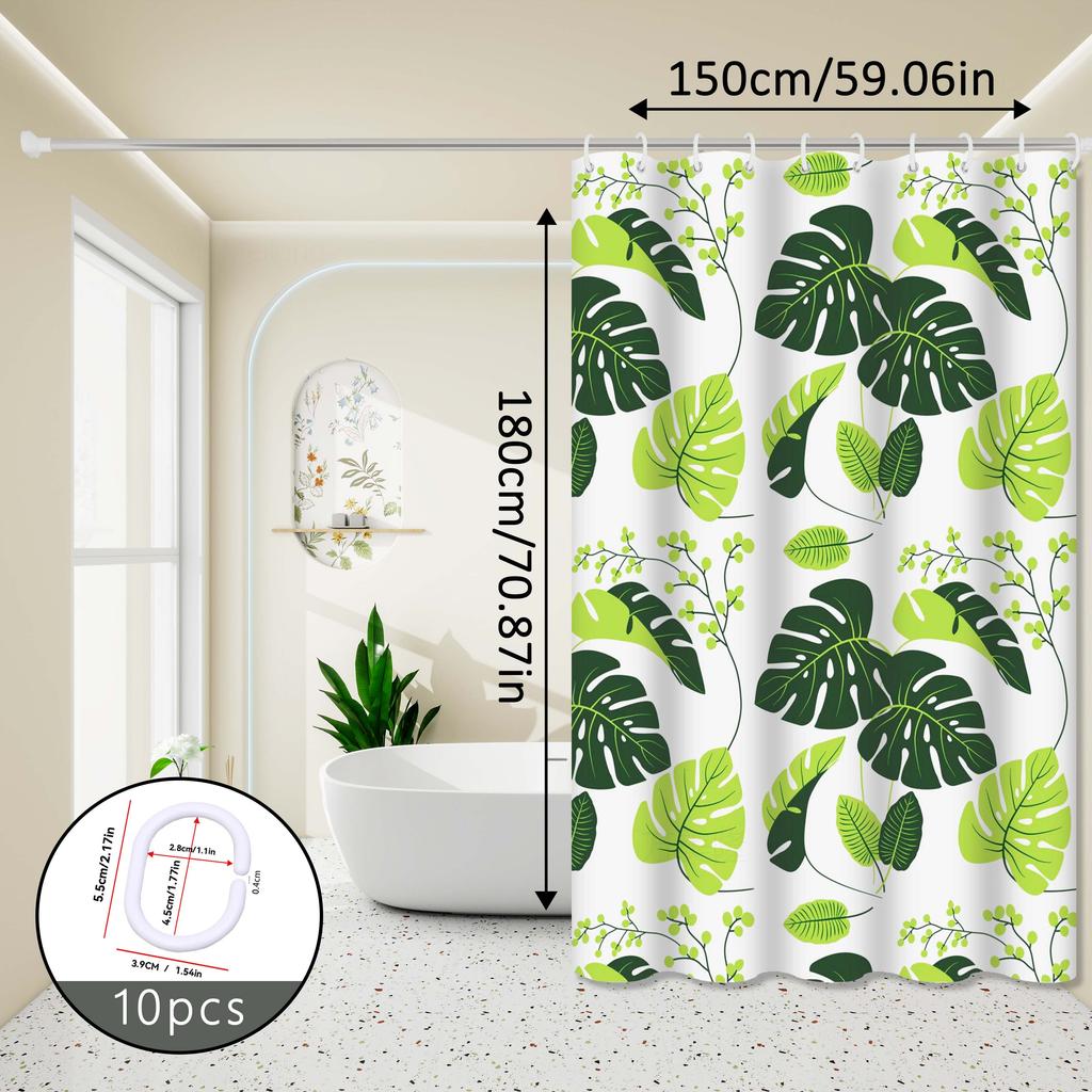 Turtle Leaf Pattern Shower Curtain, Natural Plant Element Design, Bathroom Decorative Shower Partition Curtain