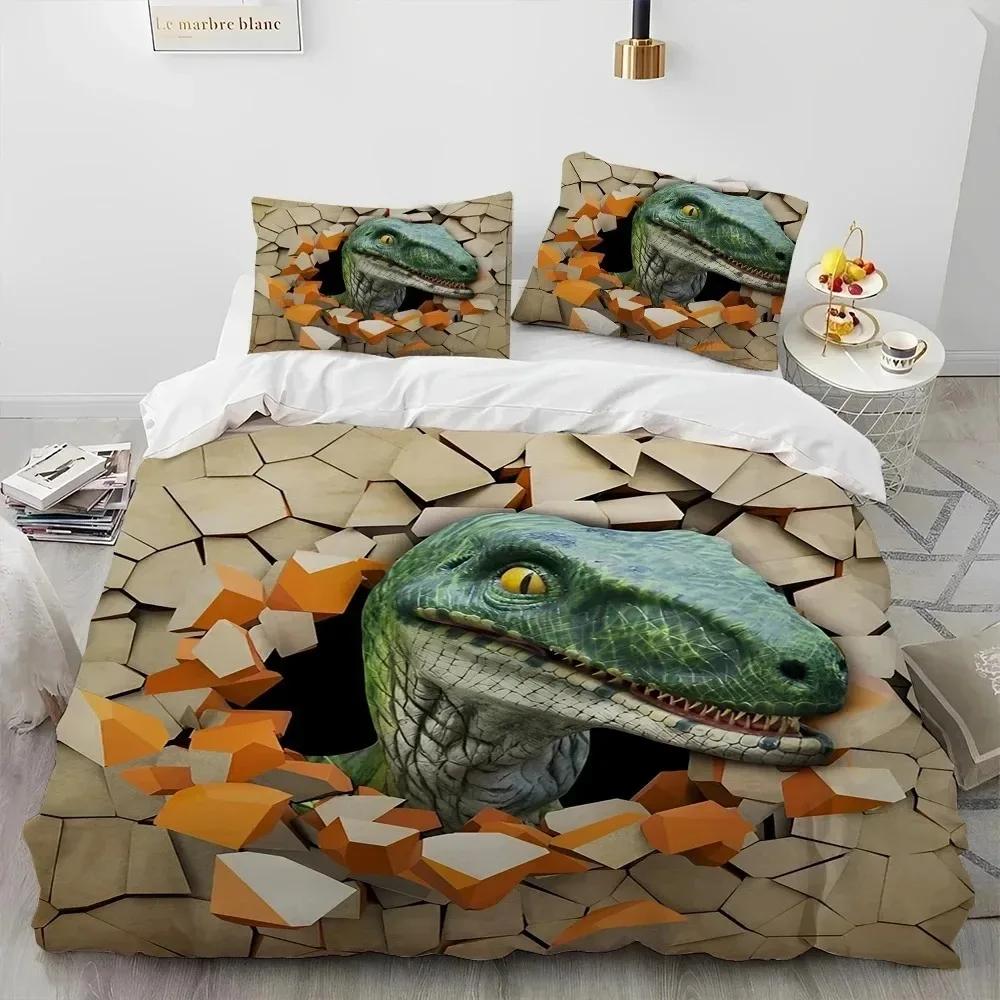 3D Cartoon Dinosaur Illusion Comforter Bedding Set,Duvet Cover Bed Set Quilt Cover Pillowcase,Queen Bedding Set For Boys Gift