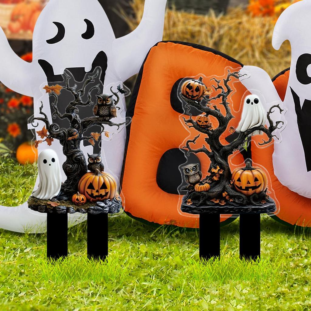 Halloween Yard Stakes Decorative Garden Stakes For Halloween Decor 2D Acrylic Scary Outside Decor Signs For Porch Patio Backyard