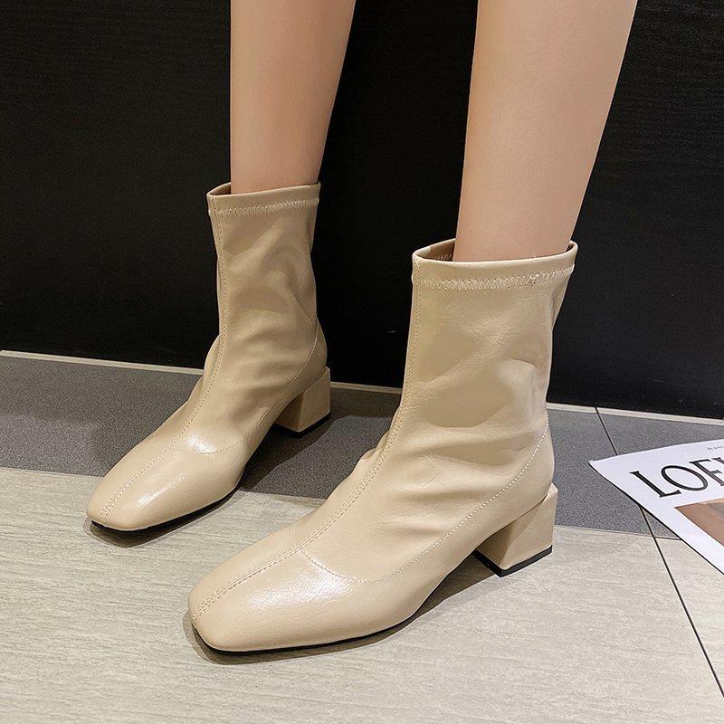Botas elásticas de tacón grueso de la puntera cuadrada de las mujeres  comprar a buen precio — entrega gratuita, reseñas reales con fotos — Joom