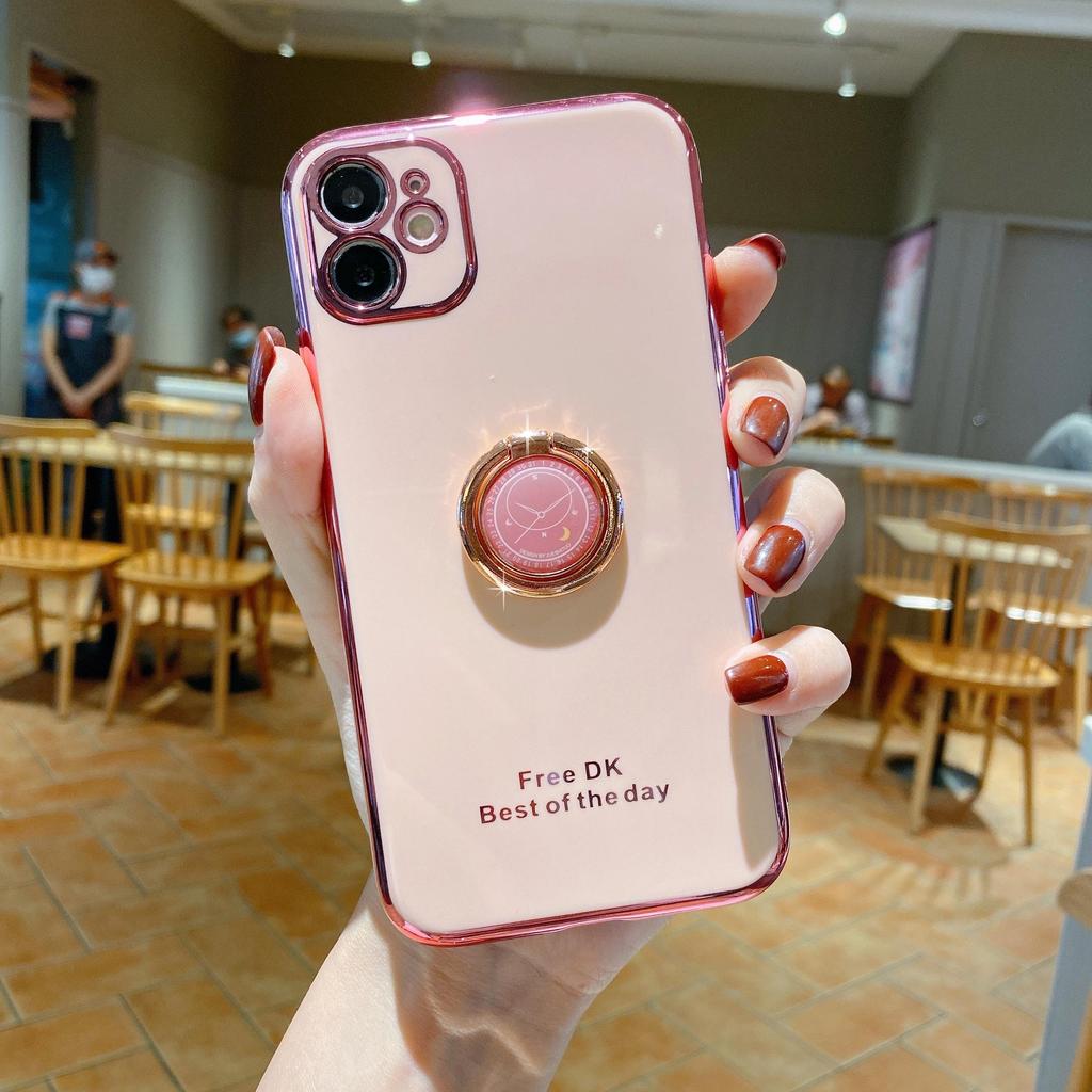 Bling Finger Ring Clock Toy Plating Solid Color Bumper Phone Case For iPhone 14 Samsung Xiaomi Huawei Stand Holder Cute Silicone Shockproof Back Cover