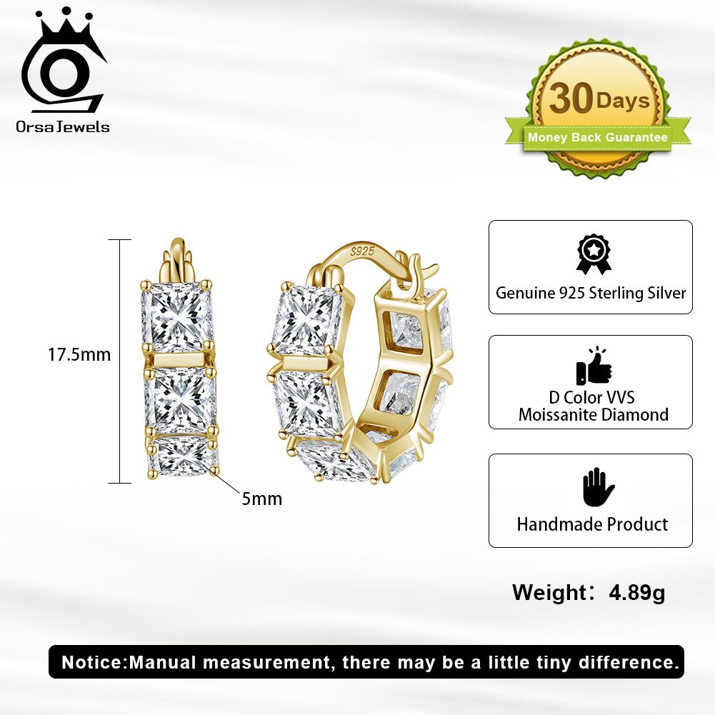 ORSA JEWELS Luxury 925 Sterling Silver 5mm D Color Moissanite Diamand Hoop Earrings for Women Moissanite Earrings Jewelry MOE20