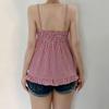European and American Style Fresh Plaid Print Lace Patchwork Trim Vest, Cute and Simple Sleeveless Slim-Fit Babydoll Tank Top