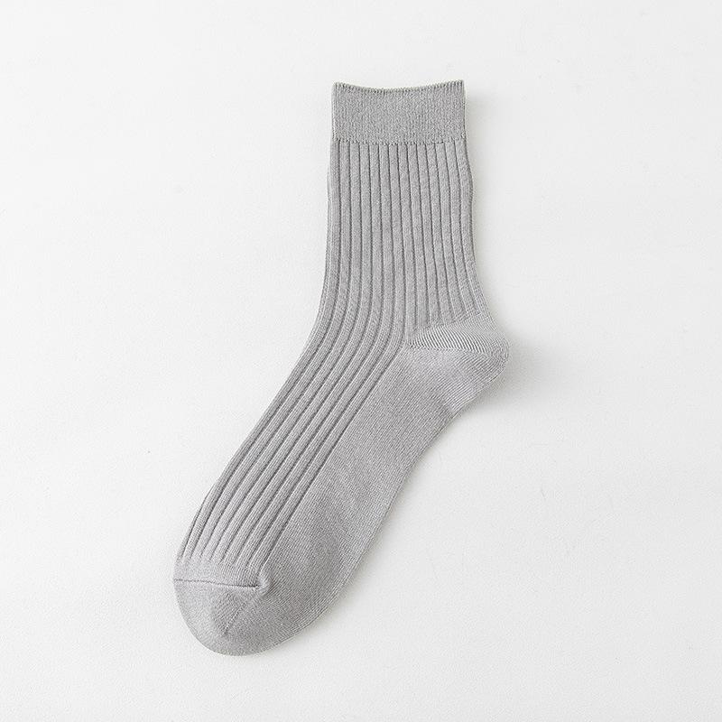 Men's Spring and Autumn Striped Pure Color Cotton Leisure Breathable Warm Tube Socks