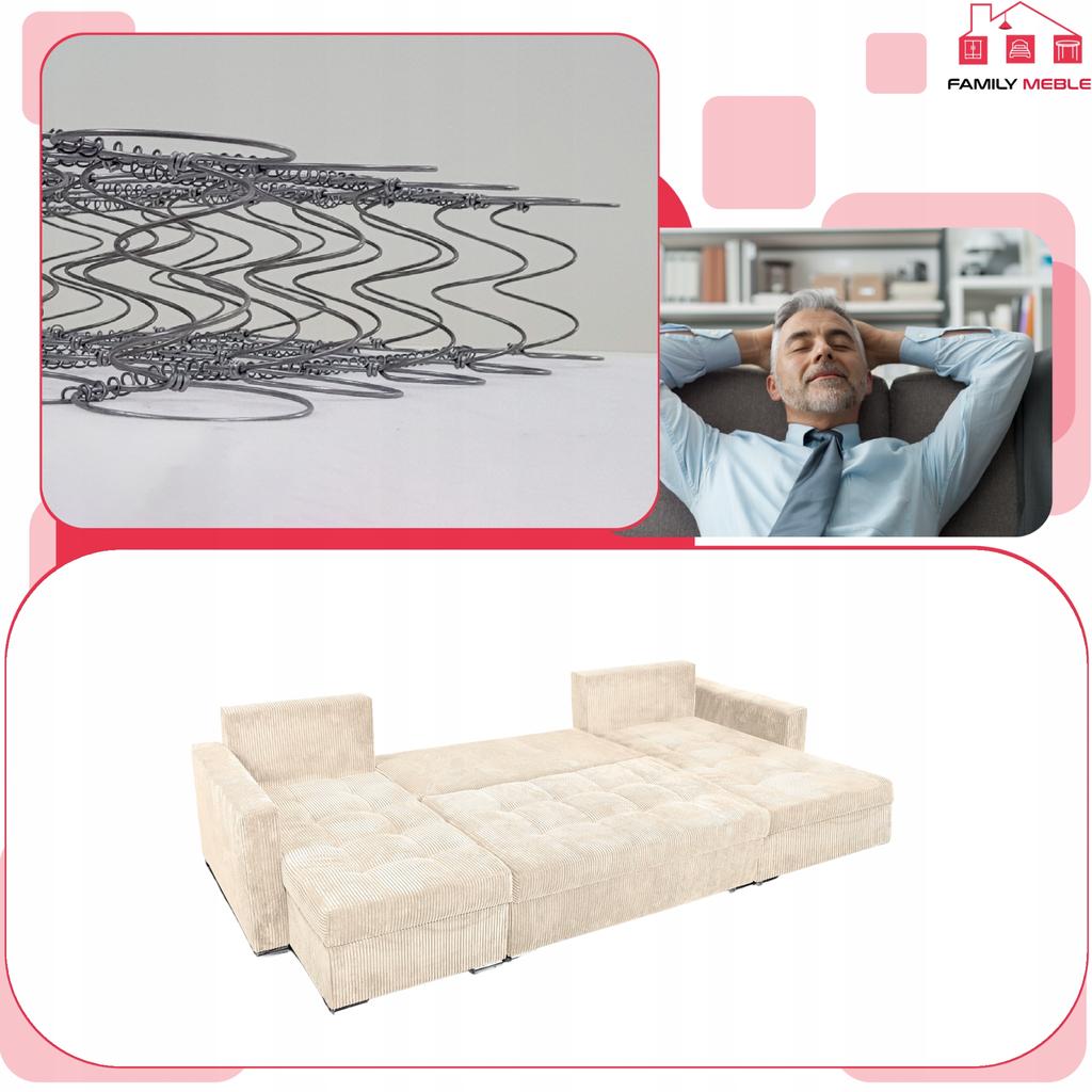 Bonito BIG Corner Sofa Bed with Sleeping Function Family Meble Corduroy Beige