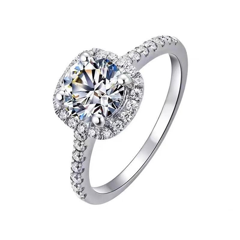 Luxury 925 Sterling Silver Halo Engagement Ring Round Cut Cubic Zirconia Wedding Promise Ring for Women