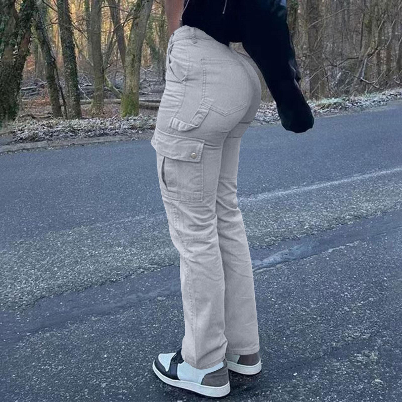 

Жіночі модні однотонні штани з високою талією, робочий одяг із кількома кишенями, джинси L бежевий